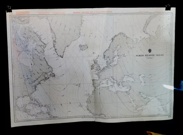 VINTAGE ADMIRALTY CHART. No.5375. NORTH ATLANTIC OCEAN. MAGNETIC VARIATION, 1975