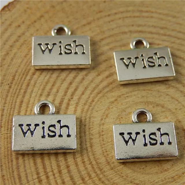 20-pack Retro Silver Alloy Mini Wish Tag Charms Word Engraved Pendant DIY12*10mm