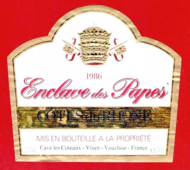 67/27 label CÔTES du RHÔNE VALRÉAS 1986 ENCLAVE DES POPES Cave "Les Coteaux"