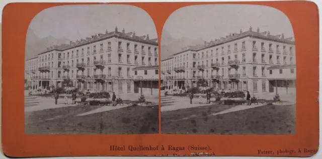 Schweiz Hotel Quellenhof Ragaz Foto Fetzer Stereo Vintage Albumin c1880