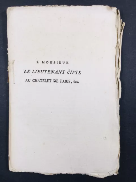 Rare Pamphlet Révolution Française 1789 Lieutenant Civil au Châtelet de Paris