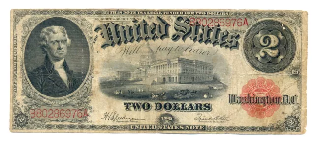 USA United States Legal Tender Note Large Size $2 Dollars 1917 F Pick #188