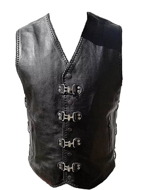 Motorcycle Biker Leather Vest Clip Motorbike Rider Waistcoat Braid Leather Vest