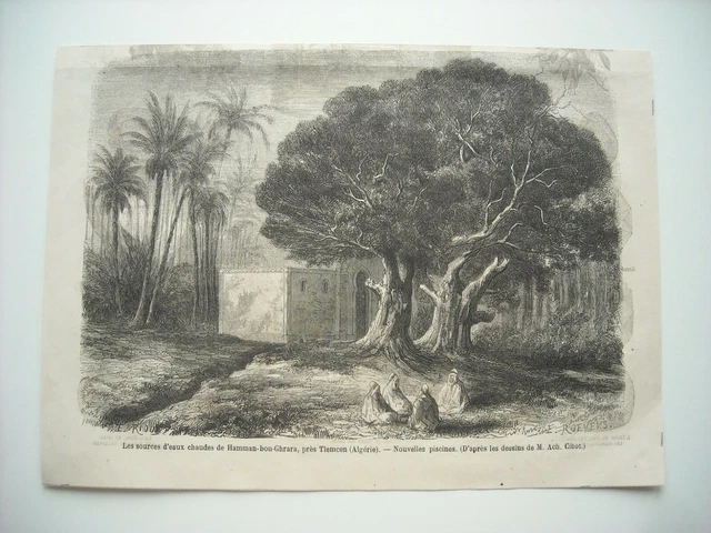 Gravure 1861. Les Sources D'eaux Chaudes De Hamman-Bou-Ghrara, Pres De Tlemcen E
