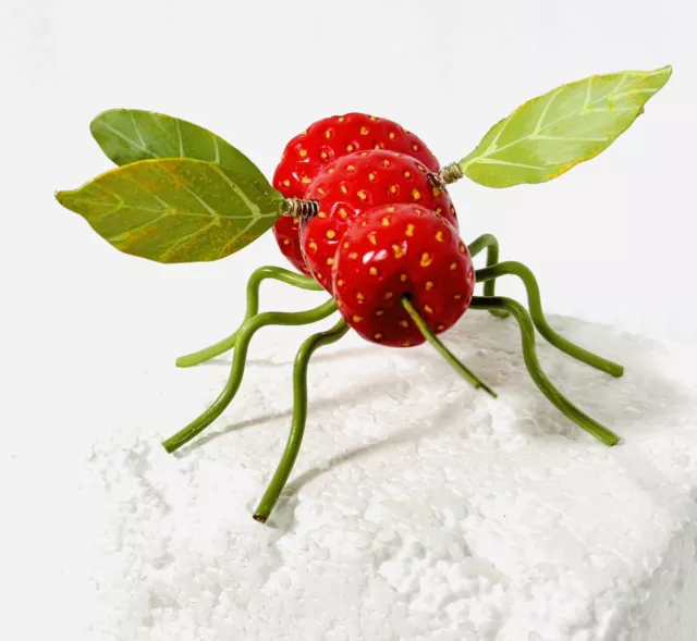 Vintage Handmade Ceramic Strawberry Insect Bug 5”