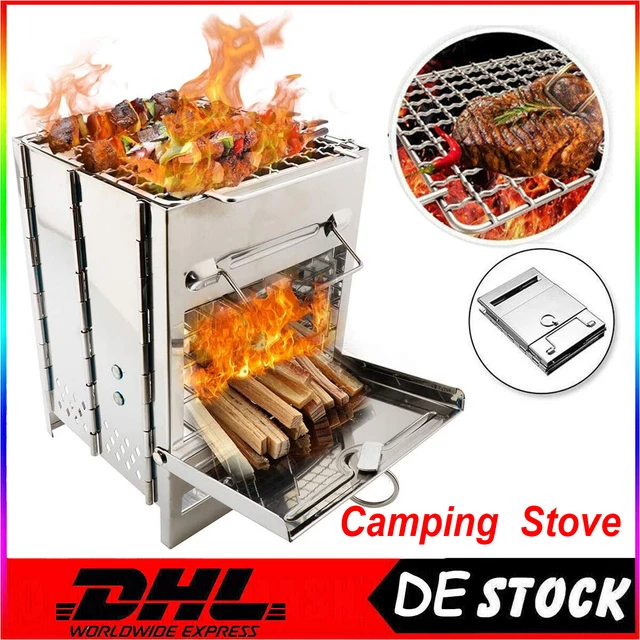 Poêle à Bois Pliant 21x14cm En Acier Inoxydable – Avec Grille Et Sac De Transport, Pour Camping, Randonnée, Pique-nique, Survival