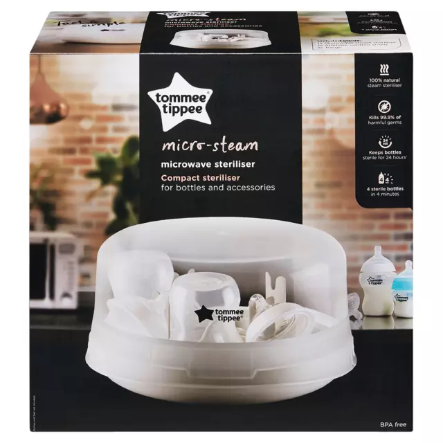 Tommee Tippee Microwave Steam Steriliser - Kills 99% Germs - 4 Bottles in 4 Min