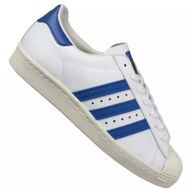 Adidas Originals Superstar 80s Uomo Scarpe Da Ginnastica IN Pelle Bianco Blu