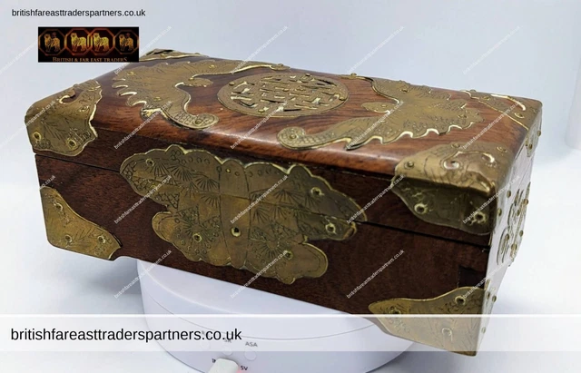 Antigüedad Chino 19th Siglo Shanghai Chang Yin Kee Co. Rosa Madera Tesoro Caja