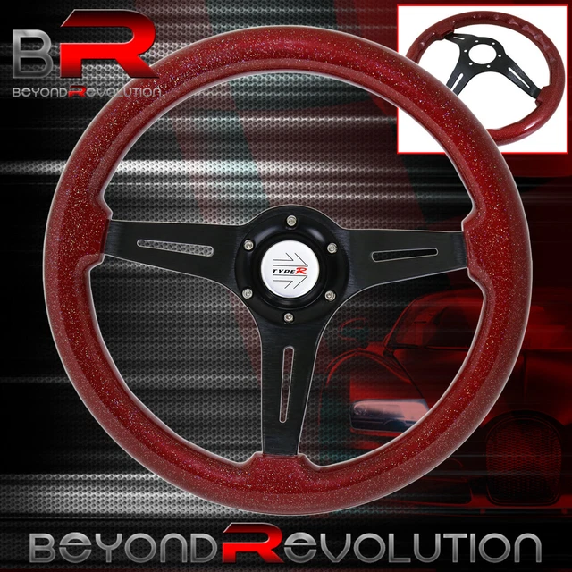 Jdm Type-R Horn Button + 345mm Red Wood Black Center Deep Dish Steering Wheel