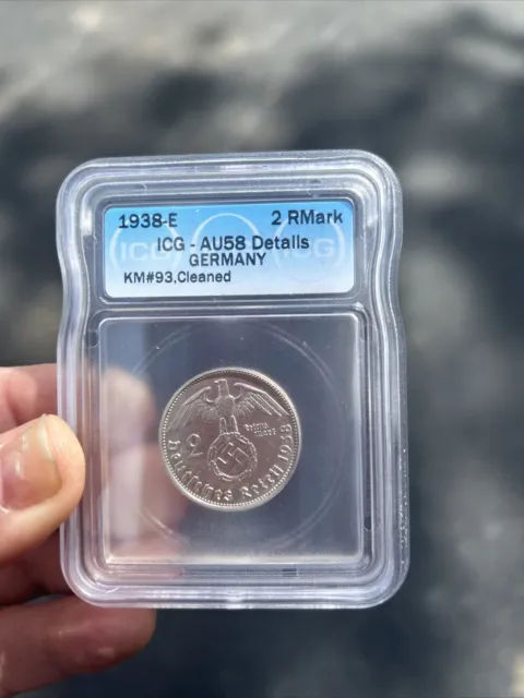1938-E -AU58 Details ICG 2RM German Coin Graded ANACS