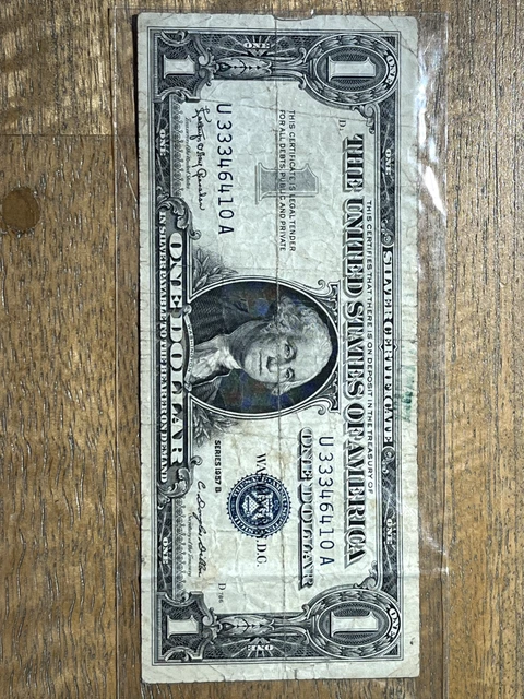 1957 One Dollar Blue Seal Series B Note Silver Certificate Old US Bill $1 Money