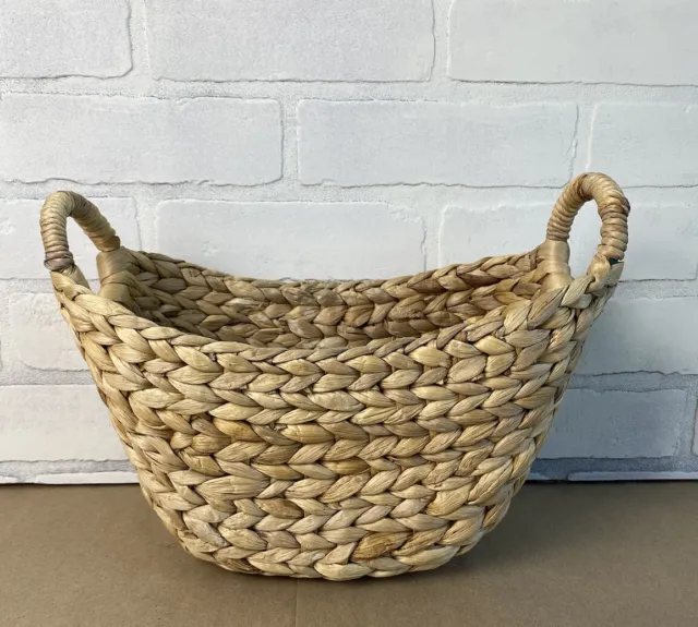 Seagrass Straw Woven Basket With Circular Handles ~ 12” X 6.5” X 6”