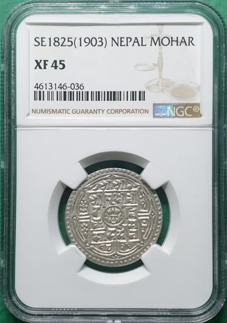 Se1825 (1903) Nepal 1 Mohar Silver Ngc Xf 45