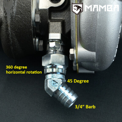 45 Deg 3/4" Barb Turbo Oil Return Flange Kit Garrett GT37 GT40 GT42 GT45 GT47