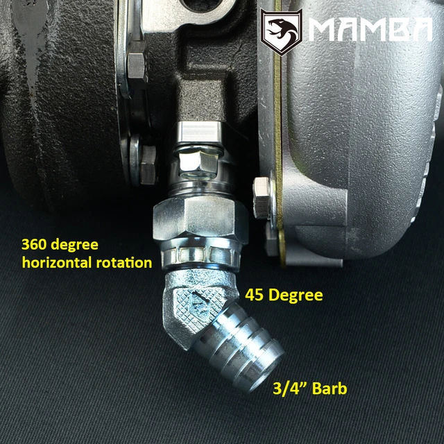 45 Deg 3/4" Barb Turbo Oil Return Flange Kit Garrett GT3788R GT4088R GT4094R