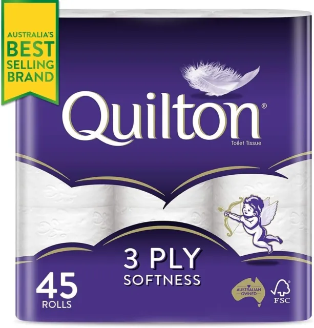 Toilet Paper 45 Rolls Quilton 3 Ply White Soft Tissue Bulk | FREE SHIPPING | NEW