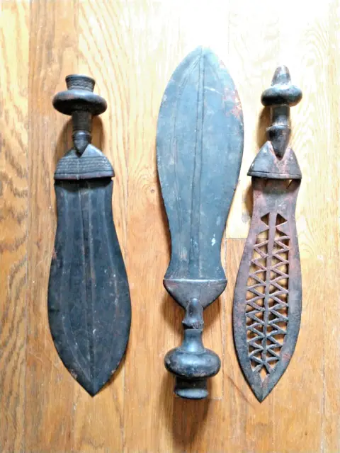 Three Very Old Kuba Ikul Knives Leaf Blades Iron Wood
