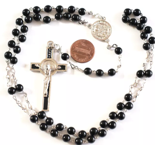 St Benedict Rosary Necklace Medal And Cross Black glass Beads Rosario San Benito