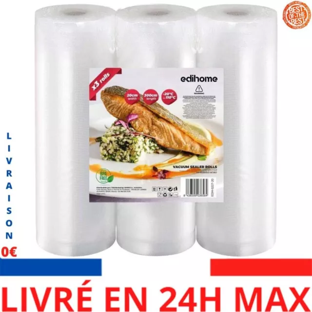 Edihome, Sac Sous Vide Alimentaire, Sachet, sans BPA, 3 Rouleau, 20x300cm cuisin