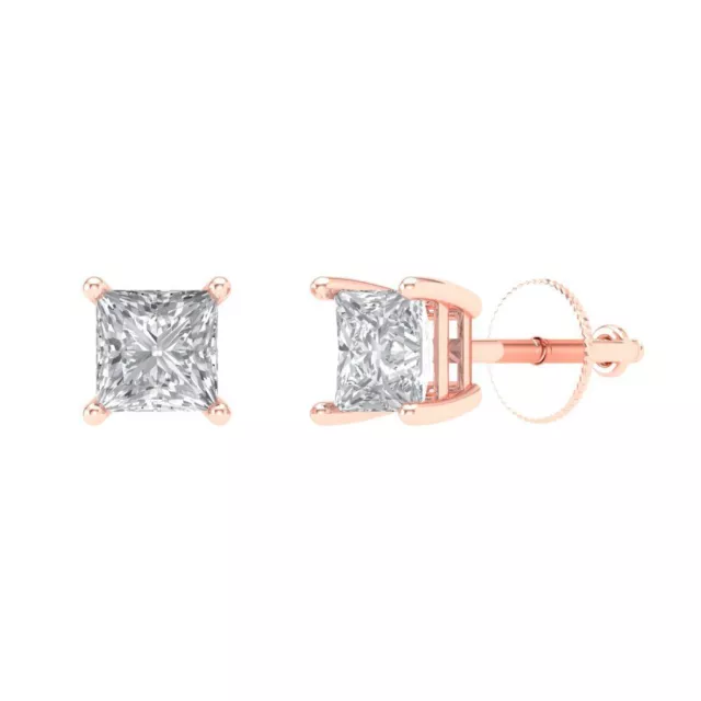 1ct Princess Cut Solitaire Lab Created Moissanite Stud Earrings 14k Rose Gold