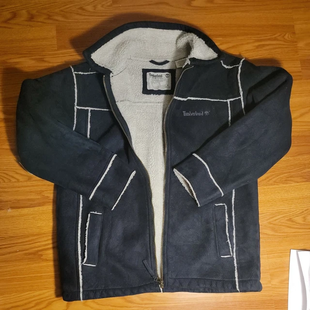 Timberland Sherpa Lined Men's Hoodie Full Zip Up Jacket Coat Size M 12-14 Black