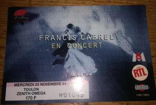 ticket stub place billet concert France Toulon Francis cabrel 23-11-1994