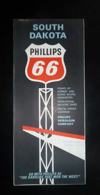 1967 South Dakota  road map Phillips 66  oil  gas calendar of events