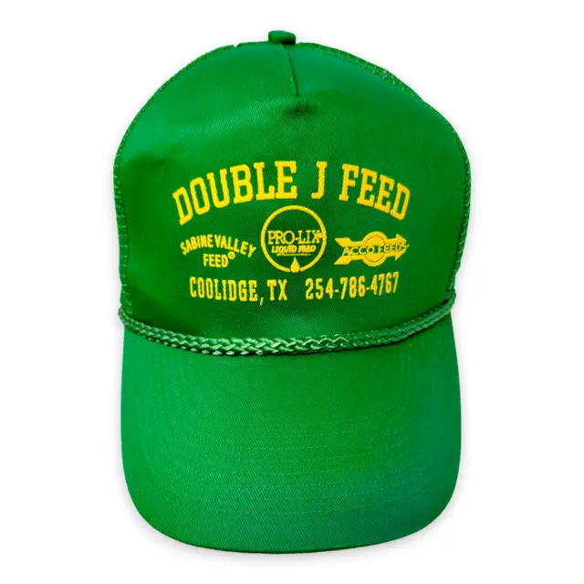 Vintage Double J Feed Farming Mesh Trucker Hat Cap Rope / Cord Green Snapback OC