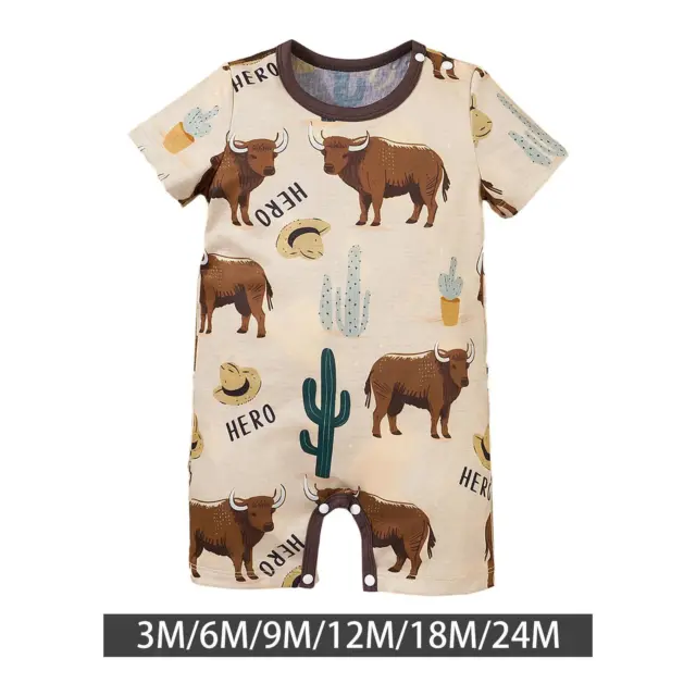 Boys Girls Short Sleeve Romper Infants Summer Button Jumpsuit Newborn Cartoon