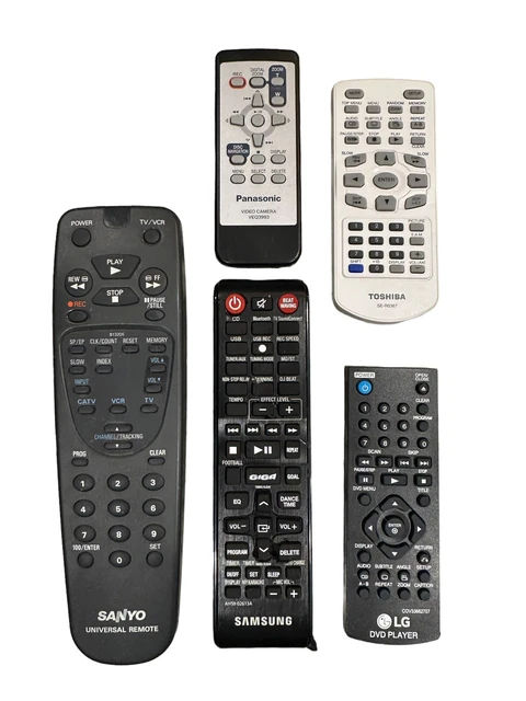 Lot of 5 Remote Control, TV/DVD/VCR LG, Sanyo, Samsung, Toshiba, Panasonic