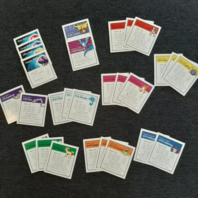 1999 Pokemon Monopoly Gameboard Replacemnt Deed Cards x28 Complete Set Of Deeds