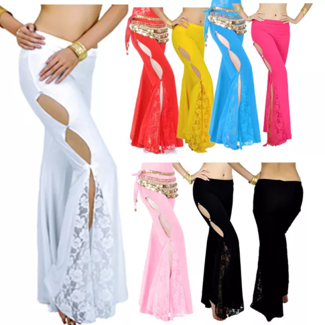 Womens Trousers Carnival Pants Stage Bell-Bottom Lace Club Flared Costume Yoga