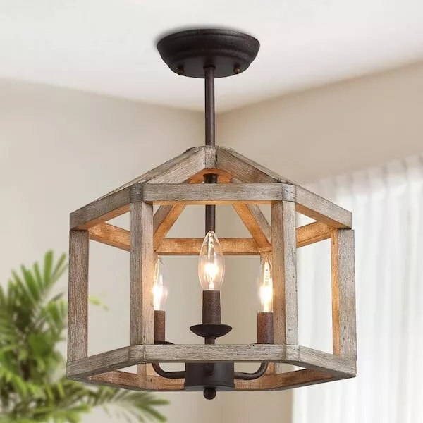 Rustic flush sales mount chandelier