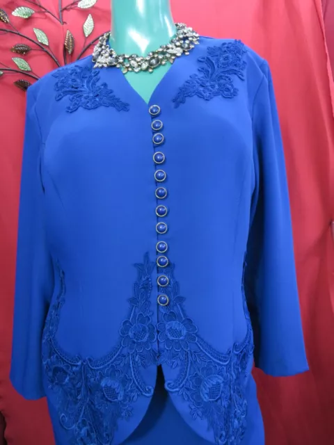 Gina Bacconi Creazoni blue lace trim jacket & skirt occasional suit  UK 18 New 2