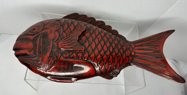 VINTAGE JAPANESE KAMAKRUA LACQUERWARE SCULPTURE FISH w/LID
