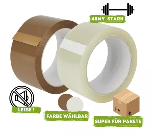 Klebeband Packband Premium Paketband Stärke 48my, 50mm x 66m, 1-144 Rollen LEISE