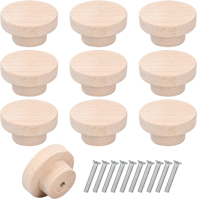Suchkawe 50mm Wooden Drawer Knobs 10 Pcs, Round Wood Door Handles Cupboard Pulls