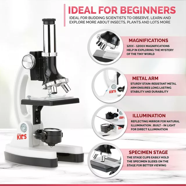 AMSCOPE 48 pièces starter 120x-1200x microscope composé kit scientifique pour enfants (blanc) 3