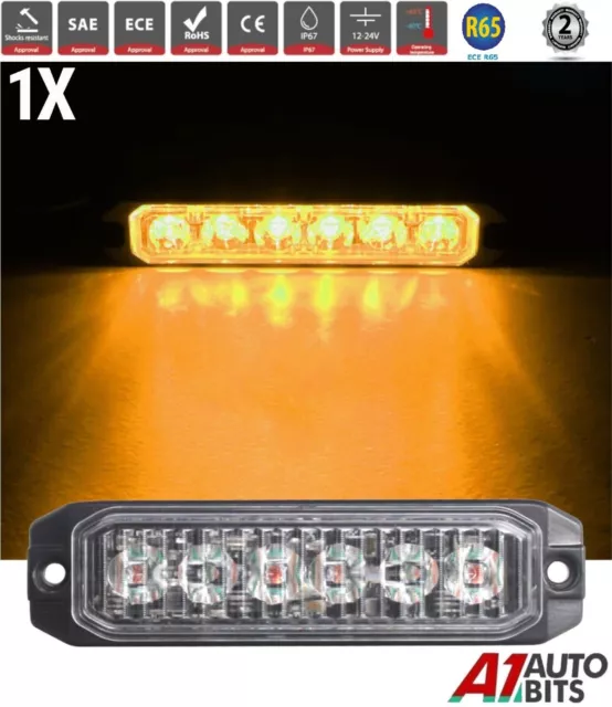 6 Led Amber Strobe Flashing Light X1 Recovery Lightbar R65 Mount Beacon 12-24V