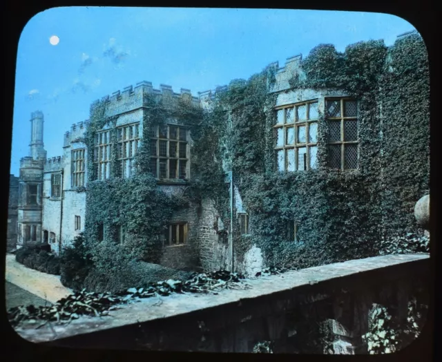 Magic Lantern Slide HADDON HALL AT NIGHT C1890 VICTORIAN PHOTO DERBYSHIRE