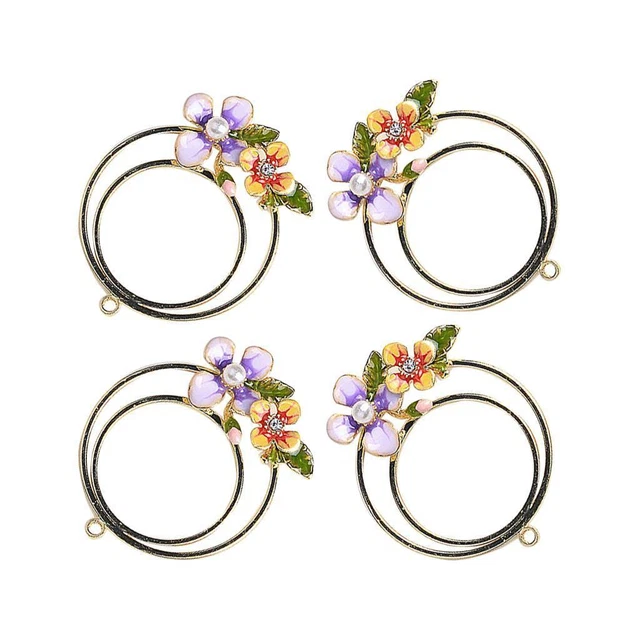 4 Stück Emaille Charms Anhänger Legierung Perle Blume DIY Schmuckzubehör