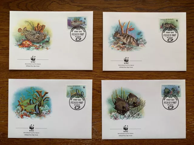 WWF Antigua Barbuda Fish Grouper Angelfish 1987 Official FDC Cover Stamp Set H/S