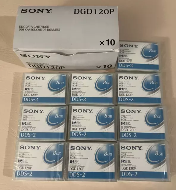 Sony 10Pk Dgd120P Dds-3 Data Cartridge Digital Audio Tapes 4/8 Gb-New Open Box