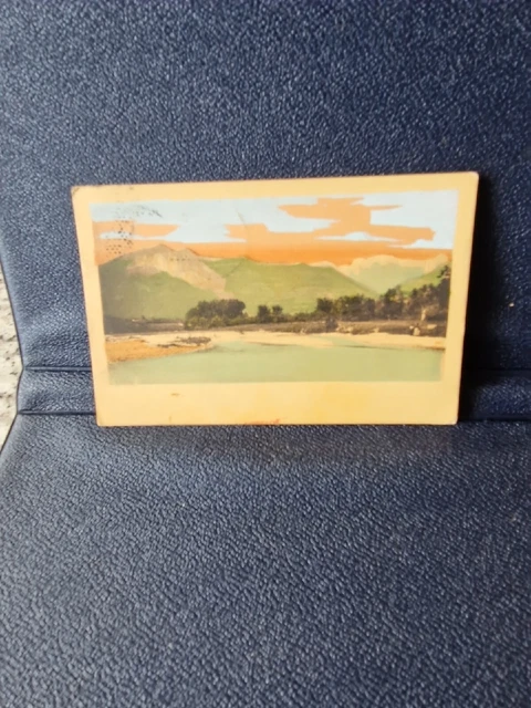 cartolina viaggiata primi del 1915 Biella montagne dal cervo animata  colorata