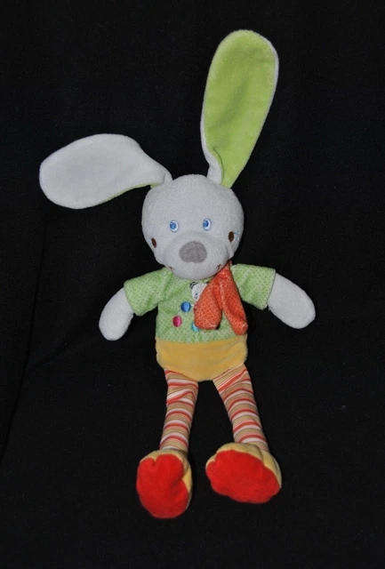 Peluche doudou lapin jaune vert MOTS D'ENFANTS bandana orange chat TTBE
