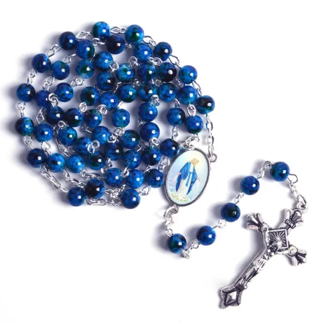Katholischer Rosenkranz kleine runde blaue Glasperlen Jungfrau Maria Jesus 3