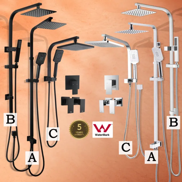 ACA WELS 8'' Square Shower Head Set Handheld Gooseneck Diverter Arm /Mixer Taps