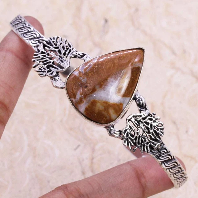 Lovely Coconut Jasper 925 Silver Plated Handmade Bangle/Bracelet Free Size Gift
