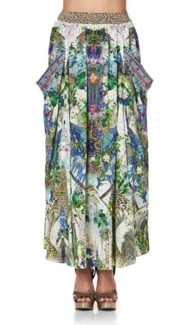 New Camilla Moon Garden Shirred Waist Pocket Skirt Silk Crystals One Size .